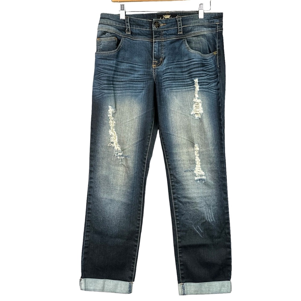 Baby Phat Y2K Rhinestone Distressed Jeans Womens 11 Blue Denim Mid Rise McBling